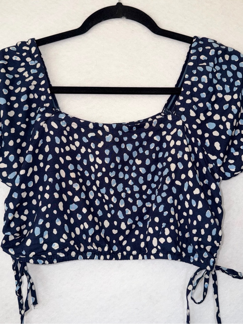 Roxy Navy Blue Cropped Top with White & Light Blue Spot Print